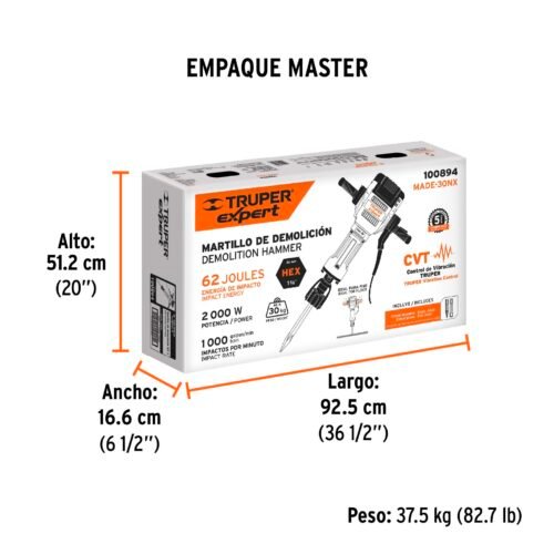 100894 - Martillo demoledor HEX 30 kg, 62J, 2000W, TRUPER EXPERT