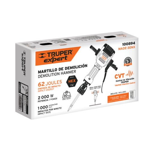 100894 - Martillo demoledor HEX 30 kg, 62J, 2000W, TRUPER EXPERT