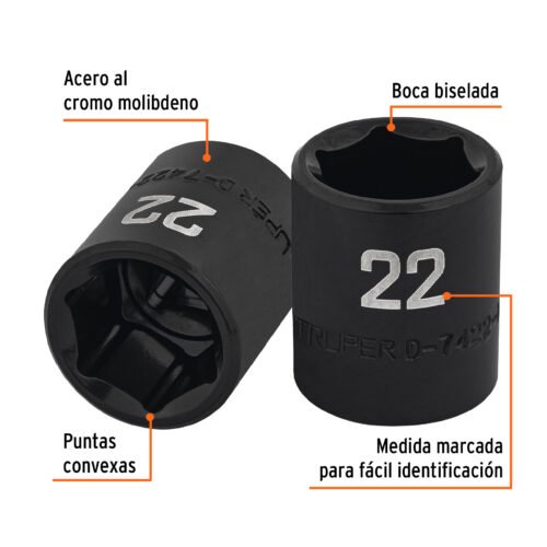 100895.1 100895 - Dado de impacto de 22 mm, 6 puntas, cuadro 1/2", Truper