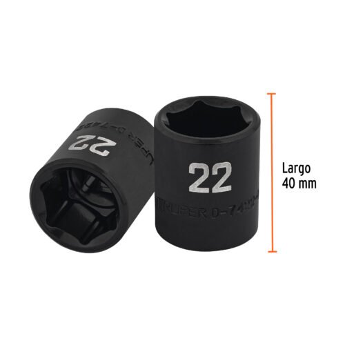 100895.2 100895 - Dado de impacto de 22 mm, 6 puntas, cuadro 1/2", Truper