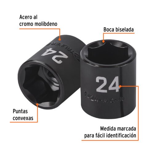100897 - Dado de impacto de 24 mm, 6 puntas, cuadro 1/2", Truper