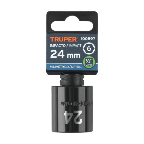 100897 - Dado de impacto de 24 mm, 6 puntas, cuadro 1/2", Truper