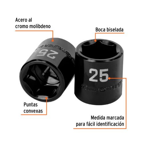 100898 - Dado de impacto de 25 mm, 6 puntas, cuadro 1/2", Truper