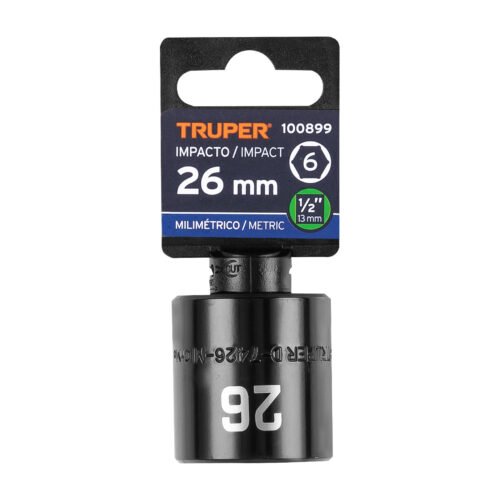 100899.3 100899 - Dado de impacto de 26 mm, 6 puntas, cuadro 1/2", Truper
