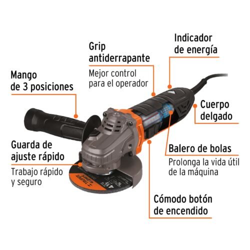 100901 - Esmeriladora angular 4-1/2", 1100W, TRUPER ERGO PRO