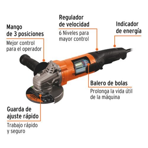 100902 - Esmeriladora angular 4-1/2", 1100W, TRUPER PRO
