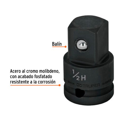 100907 - Adaptador de impacto 1/2" (H) x 3/4" (M), Truper