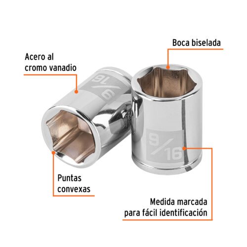 100916.1 100916 - Dado de 9/16", 6 puntas, cuadro 1/4", Truper