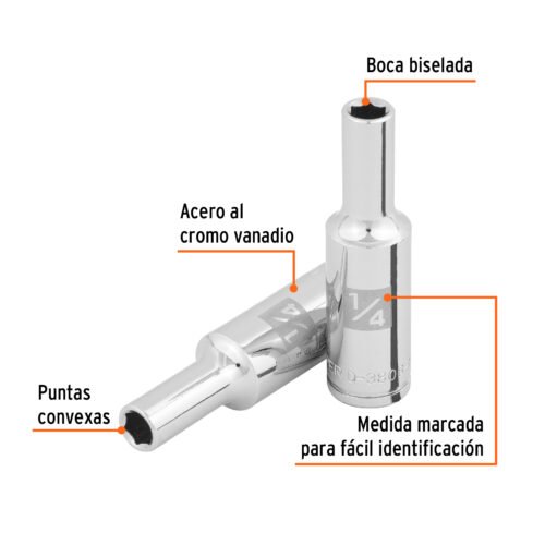 100919.1 100919 - Dado largo de 1/4", 6 puntas, cuadro 3/8", Truper