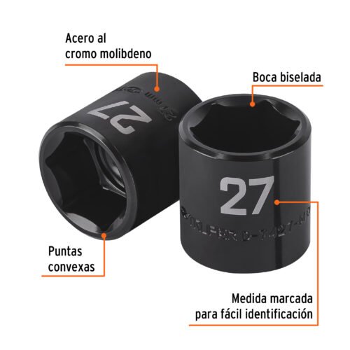 100920 - Dado de impacto de 27 mm, 6 puntas, cuadro 1/2", Truper