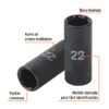 100921.1 100921 - Dado largo impacto de 22 mm, 6 puntas, cuadro 1/2", Truper