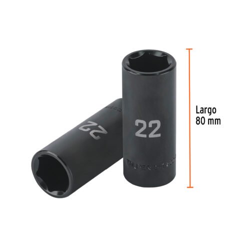 100921.2 100921 - Dado largo impacto de 22 mm, 6 puntas, cuadro 1/2", Truper