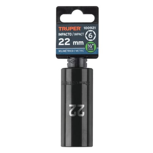 100921.3 100921 - Dado largo impacto de 22 mm, 6 puntas, cuadro 1/2", Truper