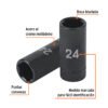 100923 - Dado largo impacto de 24 mm, 6 puntas, cuadro 1/2", Truper