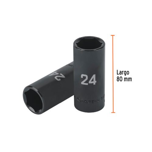100923 - Dado largo impacto de 24 mm, 6 puntas, cuadro 1/2", Truper