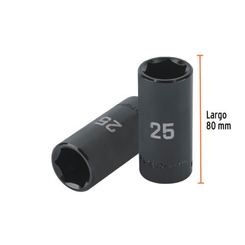 100924.2 100924 - Dado largo impacto de 25 mm, 6 puntas, cuadro 1/2", Truper