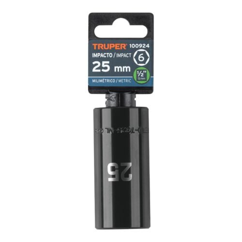 100924.3 100924 - Dado largo impacto de 25 mm, 6 puntas, cuadro 1/2", Truper