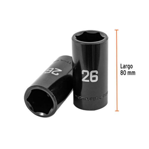 100925.2 100925 - Dado largo impacto de 26 mm, 6 puntas, cuadro 1/2", Truper