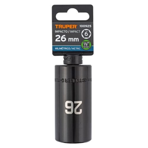 100925.3 100925 - Dado largo impacto de 26 mm, 6 puntas, cuadro 1/2", Truper