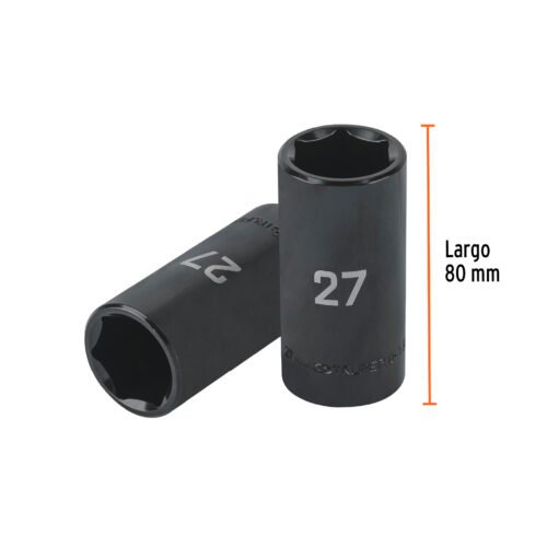 100926.2 100926 - Dado largo impacto de 27 mm, 6 puntas, cuadro 1/2", Truper