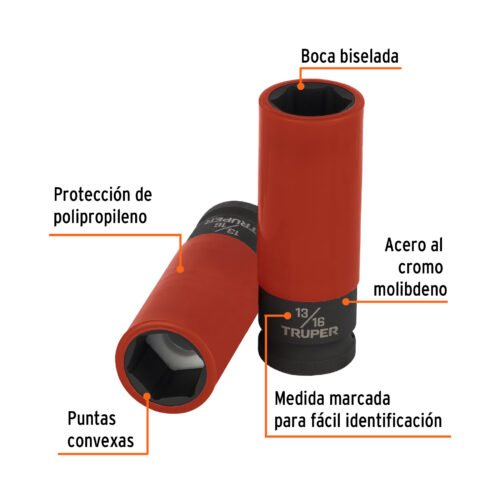 100928 - Dado largo impacto prot. plást. 13/16", 6 puntas,cuadro 1/2"