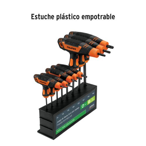 100935 - Juego de 8 llaves torx extralargas con mango T, TRUPER