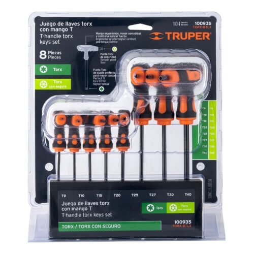 100935 - Juego de 8 llaves torx extralargas con mango T, TRUPER