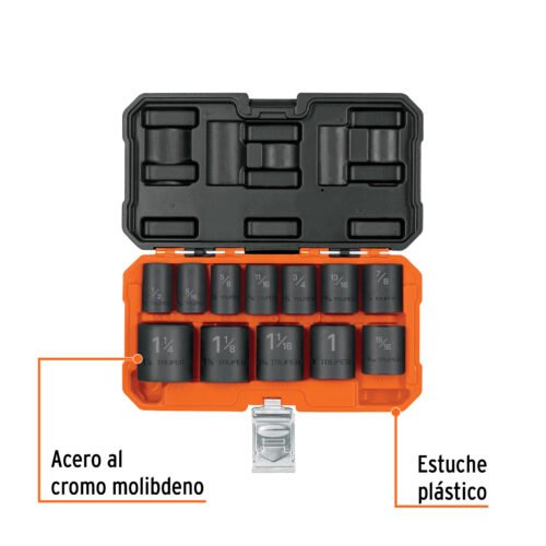 100943 - Juego de 12 dados cuadro 1/2" de impacto 6 puntas std