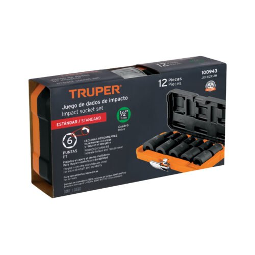 100943 - Juego de 12 dados cuadro 1/2" de impacto 6 puntas std