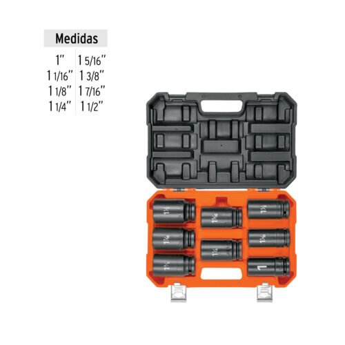 100948 - Juego de 8 dados largos cuadro 3/4" de impacto 6 puntas std
