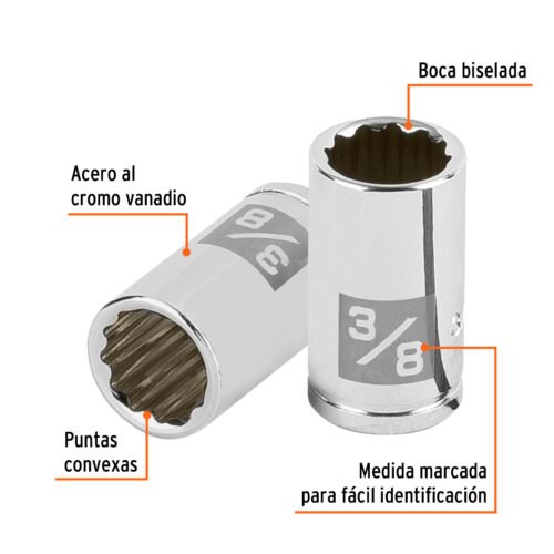 100961 - Dado de 3/8", 12 puntas, cuadro 1/4", Truper