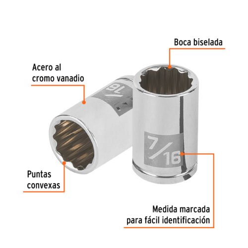 100962 - Dado de 7/16", 12 puntas, cuadro 1/4", Truper