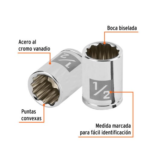 100964.1 100964 - Dado de 1/2", 12 puntas, cuadro 1/4", Truper