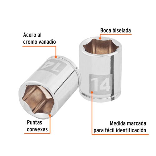 100967 - Dado de 14 mm, 6 puntas, cuadro 1/4", Truper