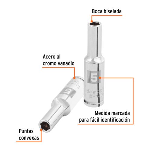 100969 - Dado largo de 5 mm, 6 puntas, cuadro 1/4", Truper