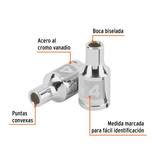 100973 - Dado de 4 mm, 12 puntas, cuadro 1/4", Truper