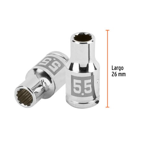 100975 - Dado de 5.5 mm, 12 puntas, cuadro 1/4", Truper