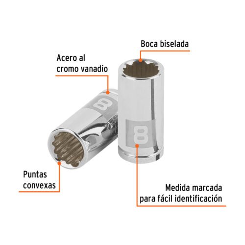 100980 - Dado de 8 mm, 12 puntas, cuadro 1/4", Truper