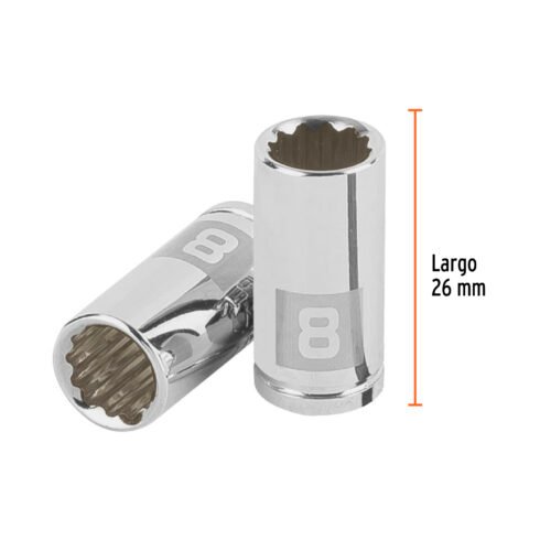 100980 - Dado de 8 mm, 12 puntas, cuadro 1/4", Truper