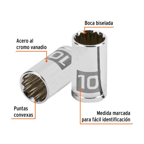 100982.1 100982 - Dado de 10 mm, 12 puntas, cuadro 1/4", Truper