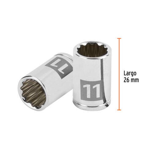 100984 - Dado de 11 mm, 12 puntas, cuadro 1/4", Truper