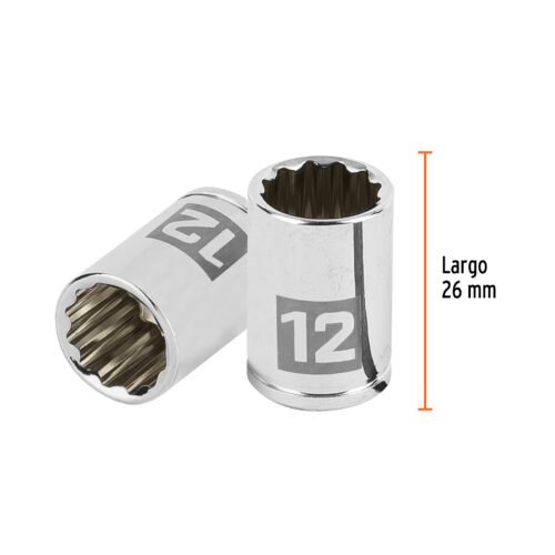 100986 - Dado de 12 mm, 12 puntas, cuadro 1/4", Truper