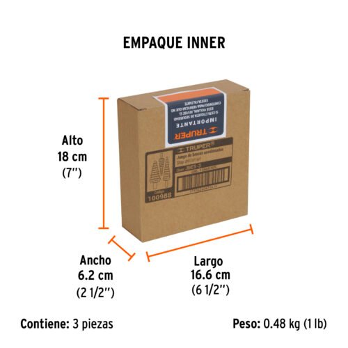 100988 - Juego de 3 brocas escalonadas de óxido negro, Truper