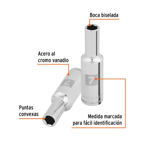 100992.1 100992 - Dado largo de 7 mm, 6 puntas, cuadro 3/8", Truper