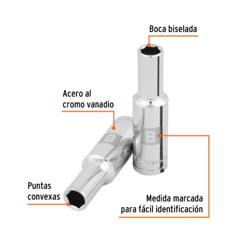 100993 - Dado largo de 8 mm, 6 puntas, cuadro 3/8", Truper