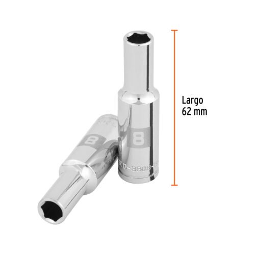 100993 - Dado largo de 8 mm, 6 puntas, cuadro 3/8", Truper