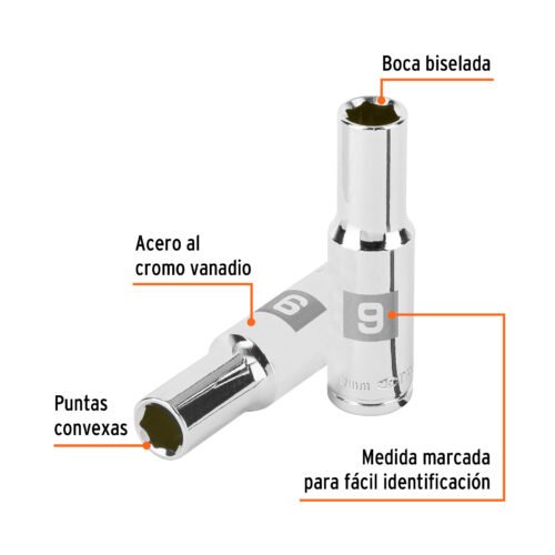 100994.1 100994 - Dado largo de 9 mm, 6 puntas, cuadro 3/8", Truper