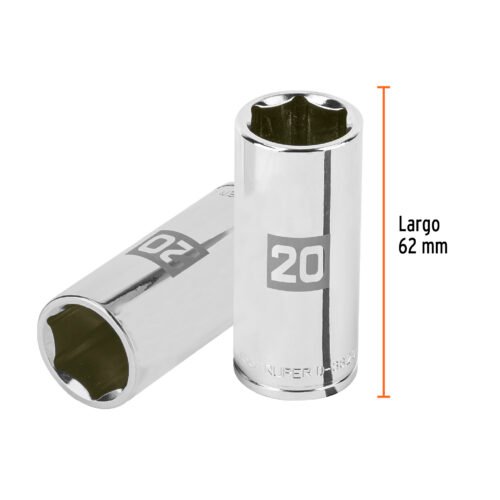 100995 - Dado largo de 20 mm, 6 puntas, cuadro 3/8", Truper