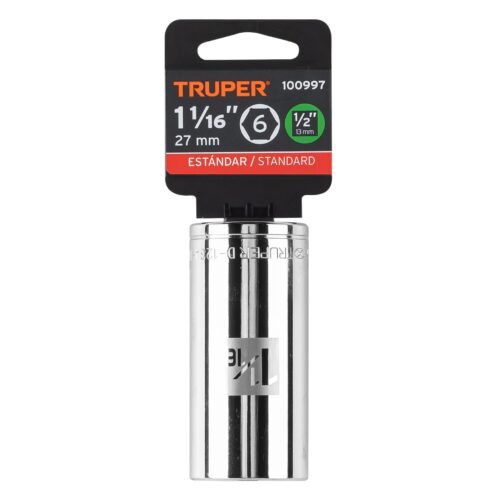 100997 - Dado largo de 1-1/16", 6 puntas, cuadro 1/2", Truper