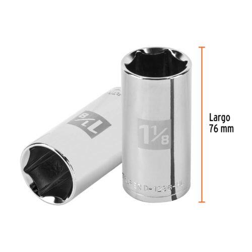 100998 - Dado largo de 1-1/8", 6 puntas, cuadro 1/2", Truper